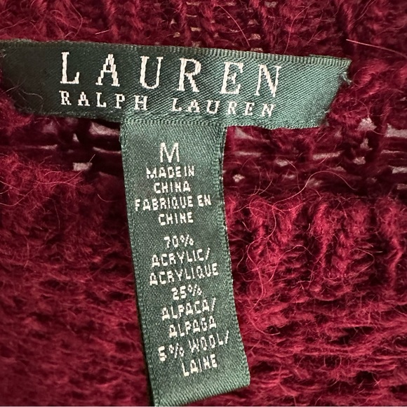 Lauren Ralph Lauren Pointelle Crewneck Sweater alpaca Wool Claret Medium - Picture 7 of 7